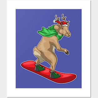 Reindeer Christmas Snowboard Posters and Art